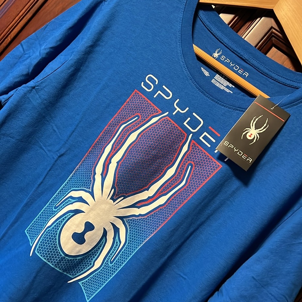 Brand New Spyder Royal Blue Custom Designed Classic Luxury Tee Shirt 100% Cotton - Picture 7 of 8